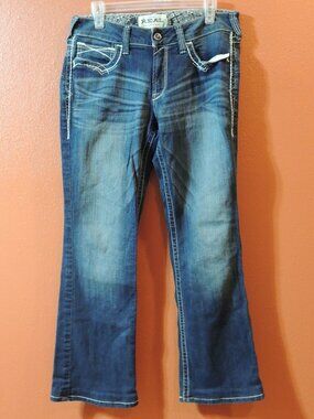 Ariat Jeans Mid Rise Bootcut Woman 31R Blue White Travel Vacation Denim Jeans